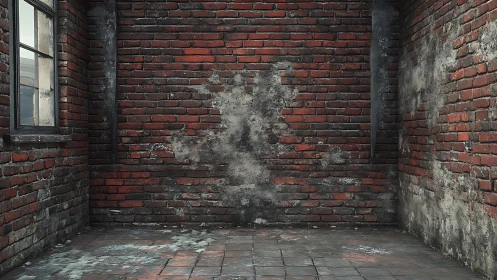 Weathered brick enclosure with damp-stained masonry surfaces.