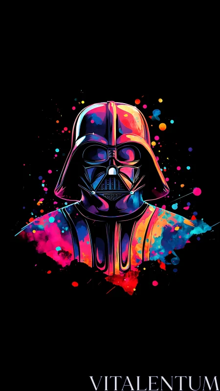 Neon Sith armor portrait in high-contrast chromatic palette.