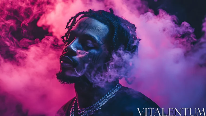 Moody portrait in neon haze captures introspective calm.