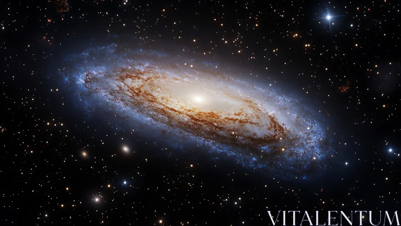 Gentle spiral galaxy drifting through a glittering night sky.