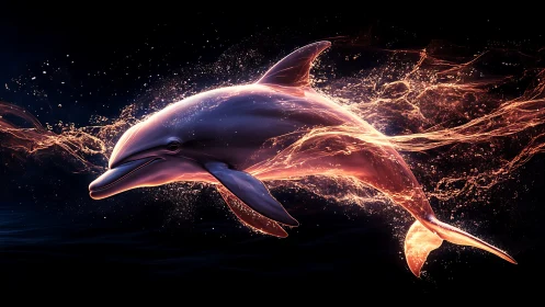 Bioluminescent dolphin rendered in dynamic neon fluid motion