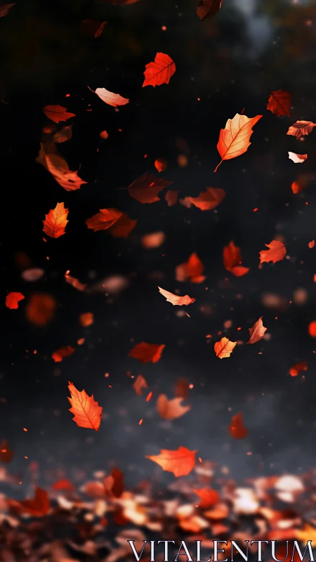 Turbulent depth-of-field study of free-falling autumn foliage.