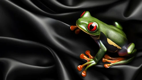 Velvet-backed tree frog gleams like a jewel in motion