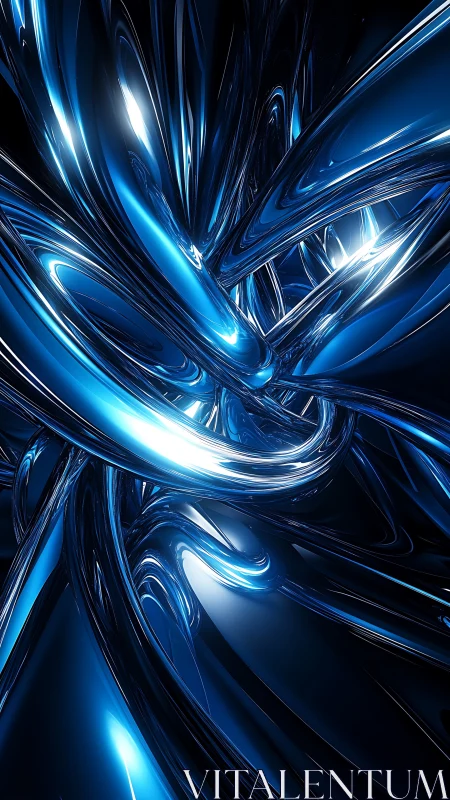 Intertwined blue metallic tubes in reflective abstract form.