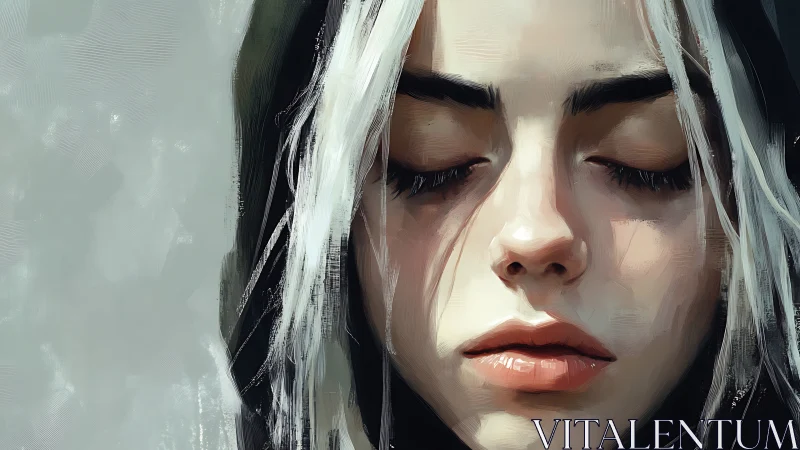 Portrait of a contemplative girl with closed eyes in silence.