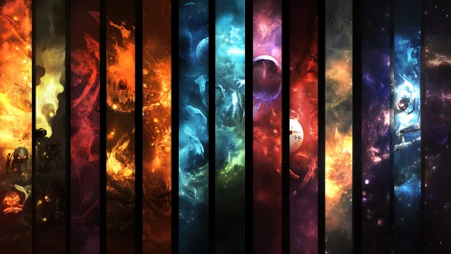 Striped cosmic inferno and nebulae with segmented spectral entities