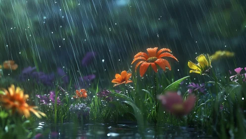 Blooming Garden Dreams in the Rain.