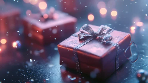 Glittered gift box rendered with shallow depth and bokeh lighting