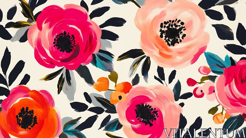 Vibrant Anemone Floral Composition with Contrasting Botanical Elements