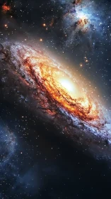Spiraling galaxy glows with molten light in deep space