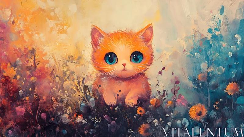 Luminous Feline Gazes Across Wildflower Dreams in Impressionist Wonder
