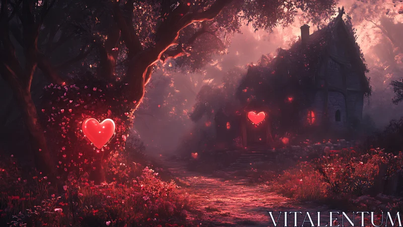 Glowing Hearts Illuminate Dark Manor Pathway.