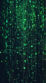 Vertical neon data streams over dark matrix-style grid field