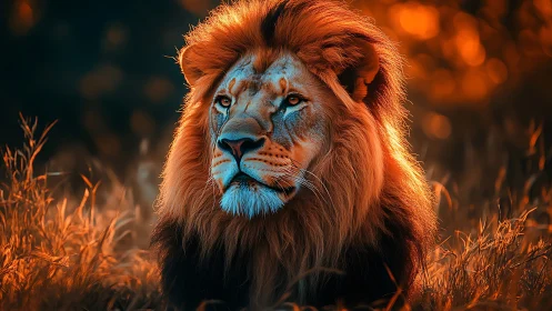 Digital rendering shows a lion resting in stylized grassland
