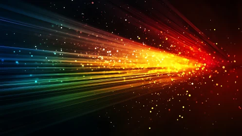 Prismatic starlight rushes forward in a blazing spectrum burst