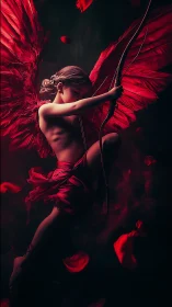 Scarlet-winged cherub archer rendered in dramatic chiaroscuro