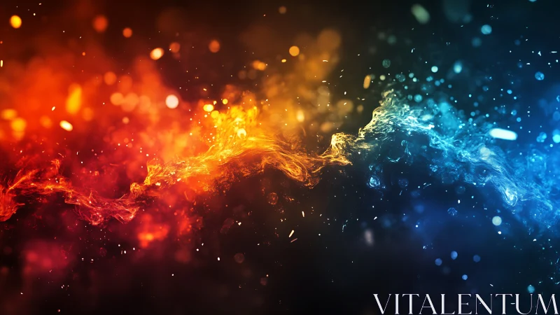 Elemental fire and ice collide in a glowing cosmic flow.