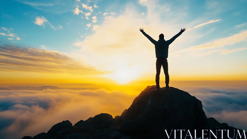 Silhouette on summit ridge against volumetric cloud inversion.