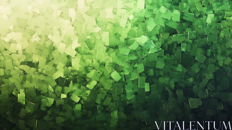 Green tonal abstract with textured square brush strokes.