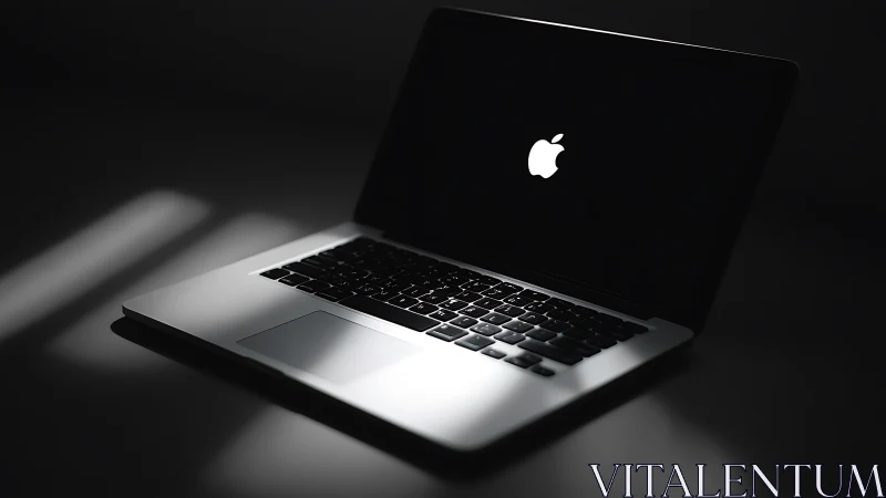 Soft spotlight on a sleek laptop ready for quiet focus.