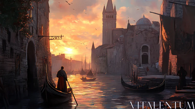 Sunlit canal passage through historic stone harbor city.