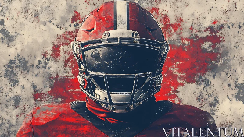 American football player portrait in stylized red uniform.