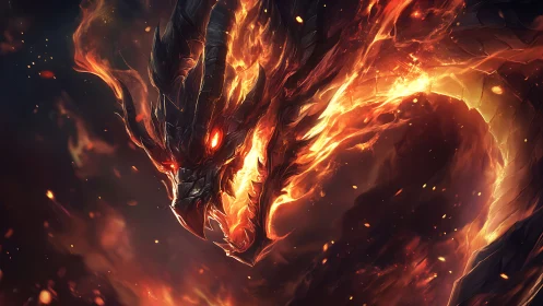 Flaming dragon head and neck rendered in detailed digital art