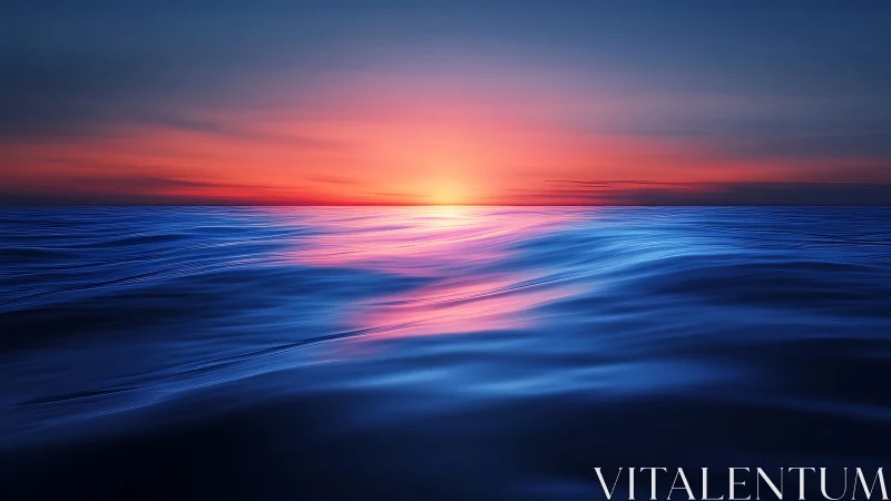 Gentle ocean sunset bathing rolling waves in soft color.