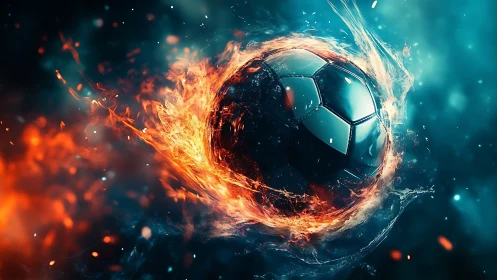 Blazing cosmic football ignites in a storm of fire and ice.