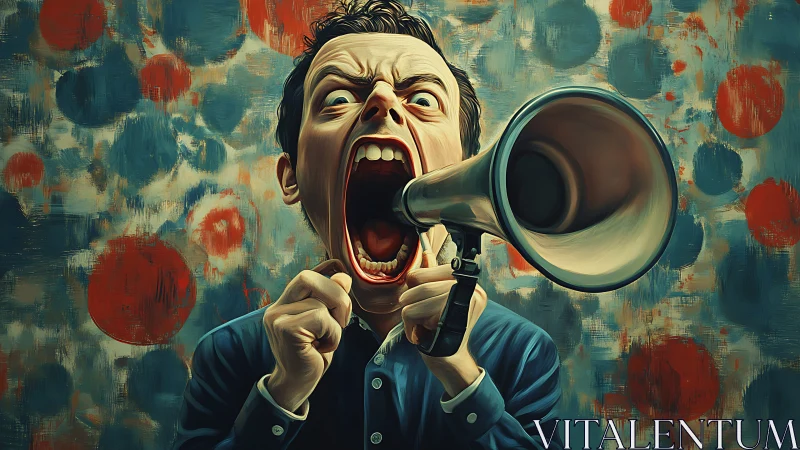 Bold voice crying out through a playful painted megaphone.