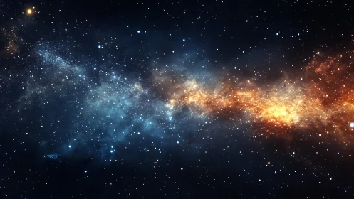 Stellar river of blue and gold drifting through deep space.
