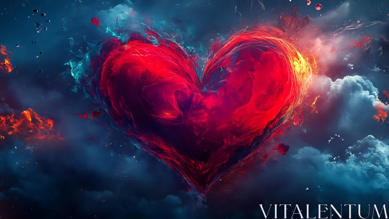 Incandescent Heart Form Suspended in Dynamic Cosmic Nebula Field.