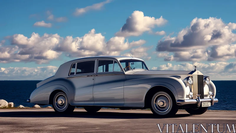Side-profile analysis of classic luxury saloon by coastline.