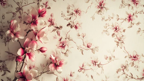 Dichromatic Floral Composition: Pink-Toned Botanical Wallpaper Design.