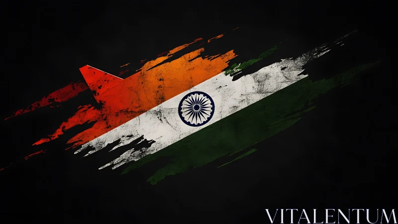 Indian flag brushstroke texture on dark grunge background.