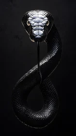 Coiled black snake in vertical figure-eight configuration.