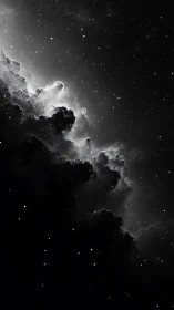 Nebula storm curls into a star-salted monochrome void.