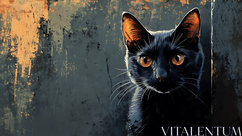 Obsidian Sentinel: Black Cat's Golden-Eyed Vigil.