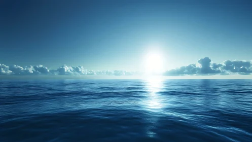 Calm ocean horizon under low sun with high dynamic range lighting