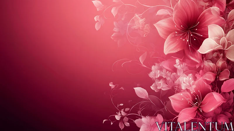 Pink Floral Garden Digital Design with Gradient Background.