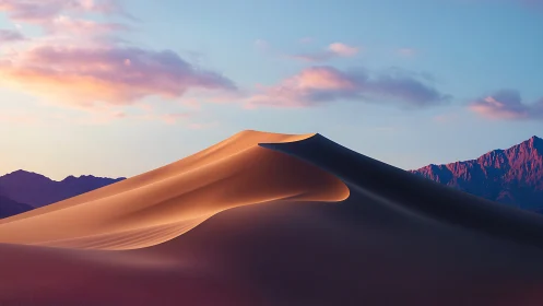 Sunset brushes desert dunes into waves of molten quiet