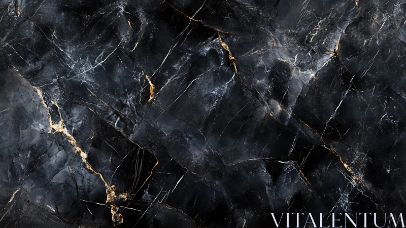 Dark marble slab with gold veining and fractured geometry.