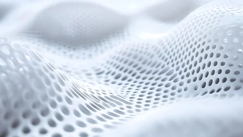 Abstract white mesh surface with wavy pattern in modern 3D style.