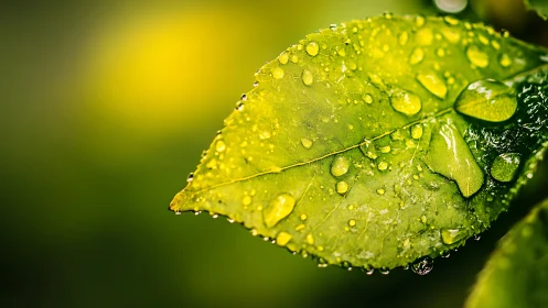 Rain-kissed leaf holds tiny worlds in trembling droplets