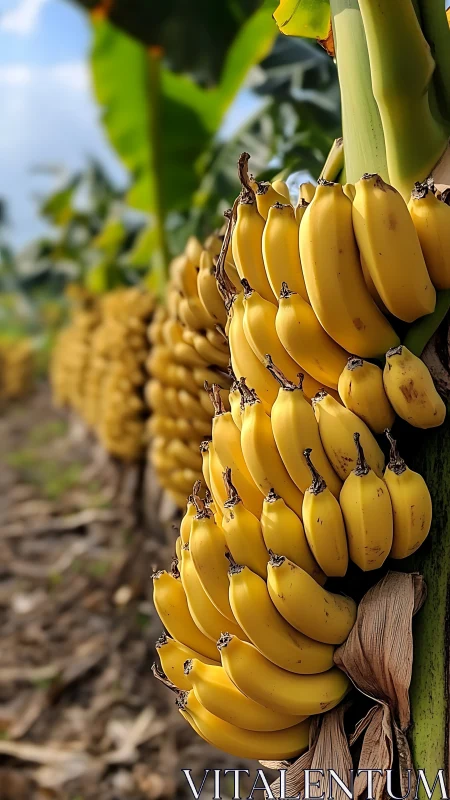 Cluster of ripe bananas captured with shallow depth of field