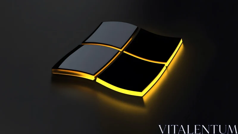 Glossy Windows Logo with Yellow Glow on Dark Minimalist Background.