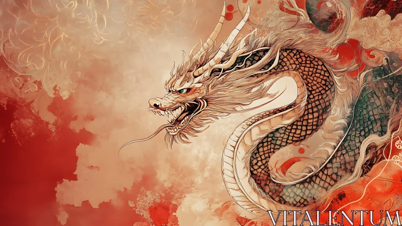 Crimson cloud serpent dragon rendered in dynamic ink lines.