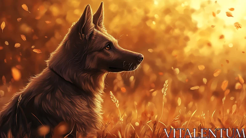 Canine profile in volumetric golden-hour foliage field study.
