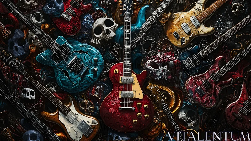 Crimson guitar commands a skull-forged electric storm of sound