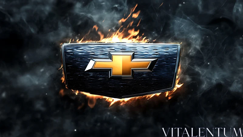 Metallic gold cross emblem in fiery smoke-rendered space.